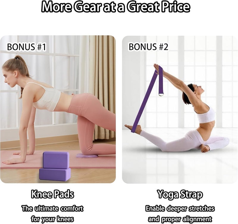 SAMTKA 2 Yoga Blocks Supportive Accessories including 2 Knee Pads, 2 With Strap To Put Less Weight On Wrists, 1 Muscle Massage Roller, 2 Pair of Non-Slip Pilates Socks, 1 GYM Bag, Durable Versatile Yoga Brick Exercise Set of 10 - Image 5